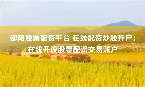 邵阳股票配资平台 在线配资炒股开户：在线开设股票配资交易账户